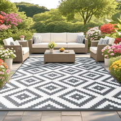 Outdoor Teppich Wetterfest, Wendbarer Balkon Teppich 120x180 cm, Leichtgewicht Picknickdecke Vorzeltteppich für Camping Terrasse Garten, Grau Grau & Weiß 120 x 180 cm Angebot bei HelloDeals