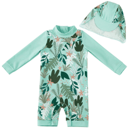 UMELOK Baby Badebekleidung Mädchen Badeanzug mit Sonnenhut UV Schutz 12-18 Monate Grüne,tropische Pflanzen Angebot bei HelloDeals