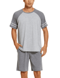 Ekouaer Herren Schlafanzug Kurz Pyjama Kurzarm Sommer T-Shirt und Shorts Zweiteilig Set S-XXL XL 1-grau Angebot bei HelloDeals