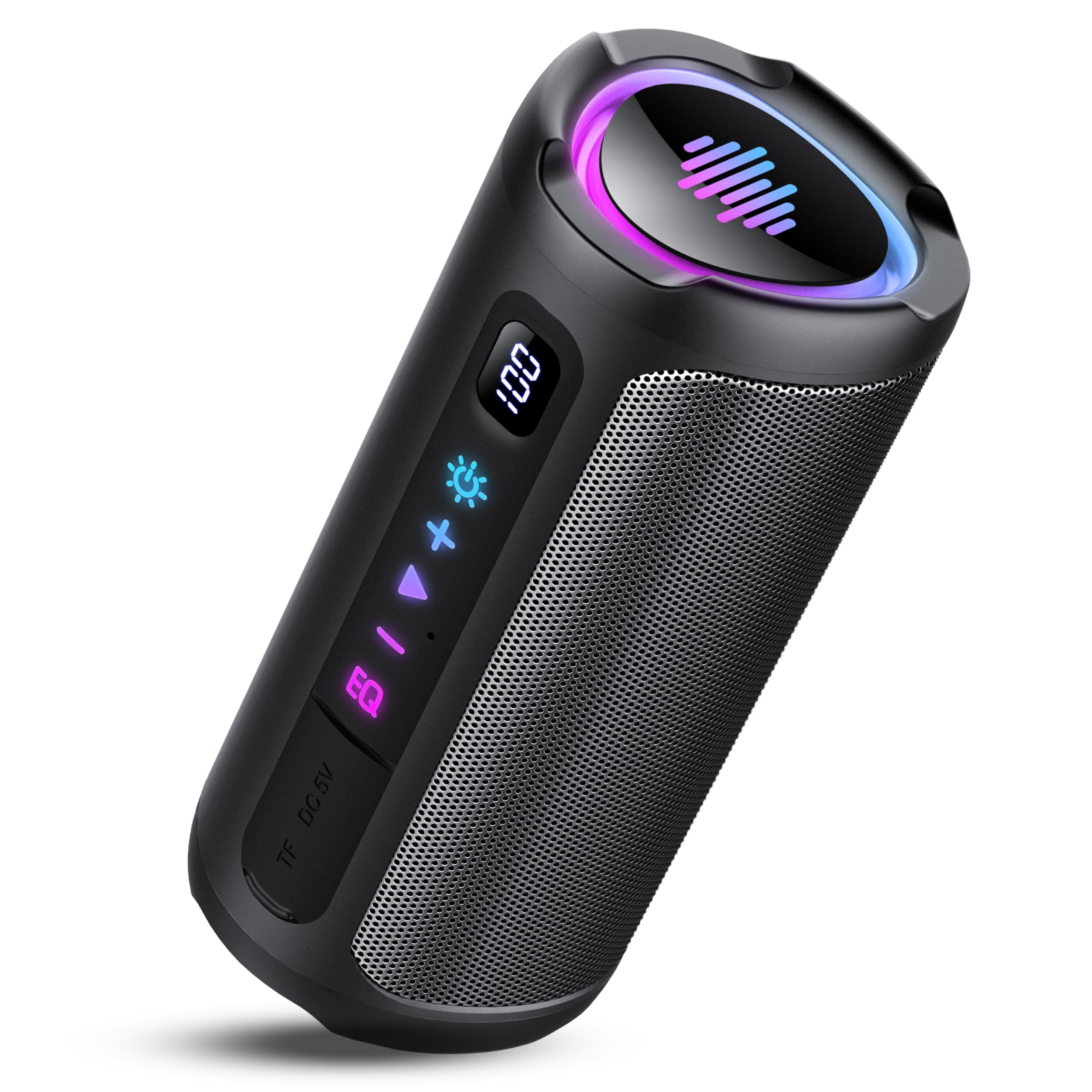 aowoka Bluetooth Lautsprecher mit Licht, 20W tragbare Musikbox, verbesserter Bass, LED-Anzeige, 20 Std. Akku, Bluetooth 5.4, IPX7 wasserdicht, TWS, TF-Karte, Lautsprecher für Reisen, Sport, Party Elegantes Schwarz Angebot bei HelloDeals