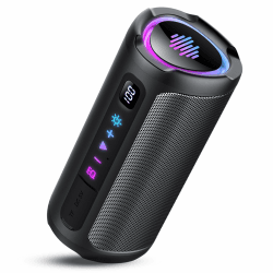 aowoka Bluetooth Lautsprecher mit Licht, 20W tragbare Musikbox, verbesserter Bass, LED-Anzeige, 20 Std. Akku, Bluetooth 5.4, IPX7 wasserdicht, TWS, TF-Karte, Lautsprecher für Reisen, Sport, Party Elegantes Schwarz Angebot bei HelloDeals
