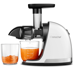 AMZCHEF Entsafter Gemüse und Obst Testsieger - Entsafter Slow Juicer mit Rückwärts-Kau-Funktion - Zartes Zerkleinern ohne Filtern - Saftpresse Elektrisch mit Bürste und 2 Tassen - Rein-weiß Reinweiß Angebot bei HelloDeals