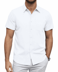J.VER Hemd Herren Kurzarm Businesshemd Regular Fit Oberhemden mit Taschen für Hochzeit Festlich Arbeits Alle Weiß XL Angebot bei HelloDeals