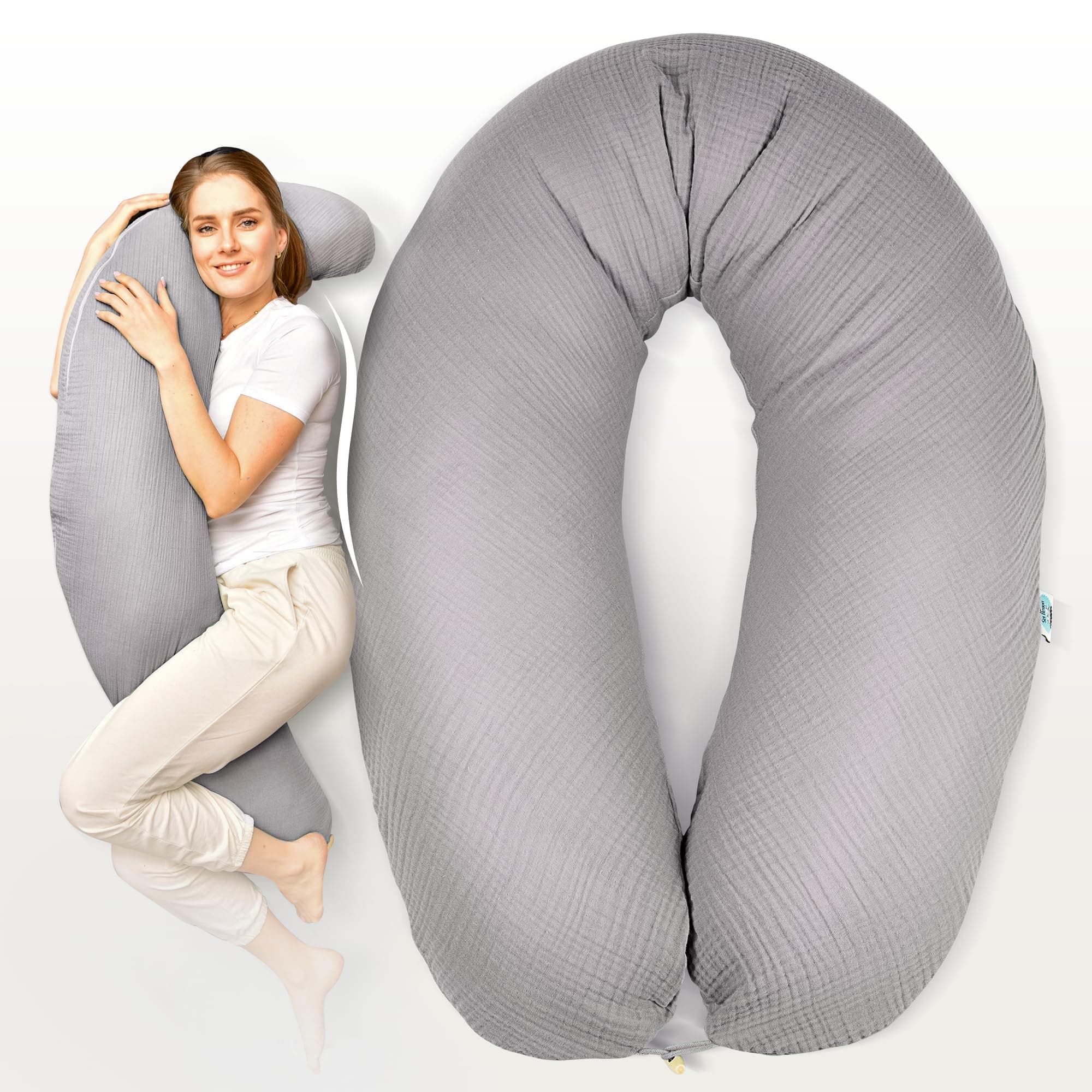 sei Design XXL Stillkissen 190 cm x 35 cm mit Musselin-Bezug ergonomisch. Schwangerschaftskissen Seitenschläferkissen Komfortkissen für Erwachsene. Stillkissenbezug aus 100% Bio-Baumwolle Musselin Taupe Stillkissen 190x30 Angebot bei HelloDeals