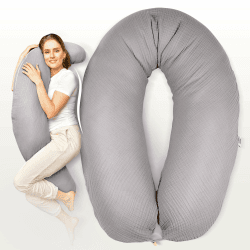 sei Design XXL Stillkissen 190 cm x 35 cm mit Musselin-Bezug ergonomisch. Schwangerschaftskissen Seitenschläferkissen Komfortkissen für Erwachsene. Stillkissenbezug aus 100% Bio-Baumwolle Musselin Taupe Stillkissen 190x30 Angebot bei HelloDeals