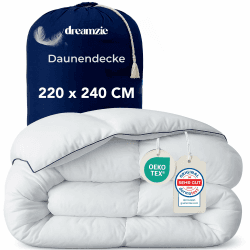 Dreamzie Daunendecke 220x240 Daunen Bettdecke - Bauschige Ganzjahresdecke 450gsm - Ultrakomfort Bettdecke 200x240 cm - Bettdecken Daunen und Federn von Ente - Zertifiziert für Tierwohl 450 Gsm - Bauschige Ganzjahresdecke 220 x 240 cm Angebot bei HelloDeals