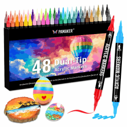 Pamaker 48 Farben Acrylstifte Set – Acrylmarker mit feiner Spitze und Pinsel für Stoff, Leinwand, Glas, Holz und Papier – zum Zeichnen und DIY-Bastelprojekte 48-Farben Angebot bei HelloDeals