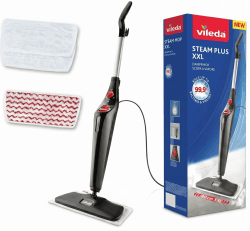 Vileda Steam Plus XXL Dampfreiniger | Hygienischer Bodenreiniger mit PowerPad und 2 Mikrofaserbezügen - Für große Flächen, Fliesen, Laminat & Parkett | Aufheizzeit: 15 Sekunden | Comfort-Pack Angebot bei HelloDeals