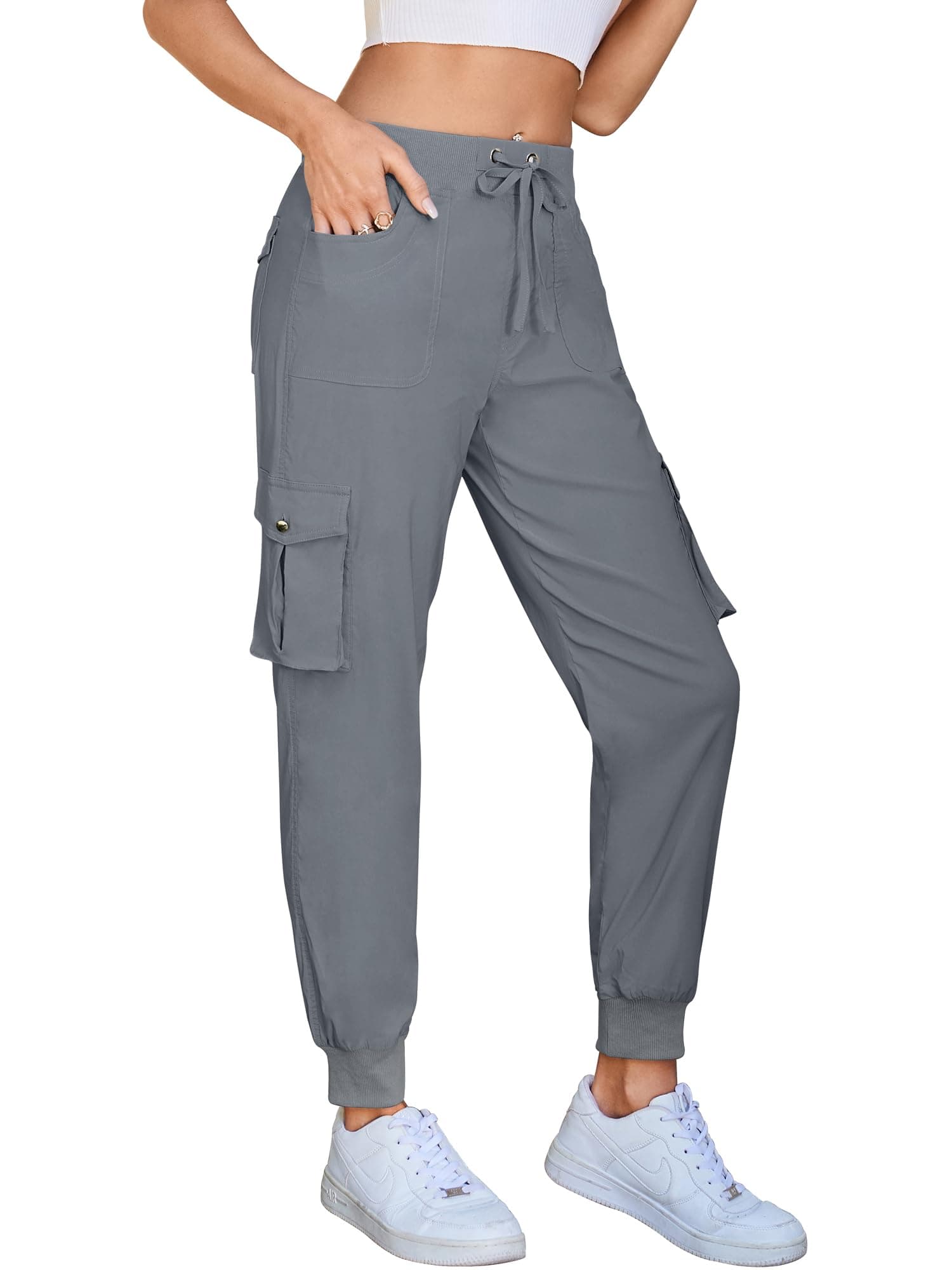 Hormtaer Hose Damen 3/4 Sommer Casual Cargohose Caprihose Jogginghose Comfy Stretch Leichte Outdoor Sport Reise Wanderhose Mit 6 Taschen M B Grau Angebot bei HelloDeals