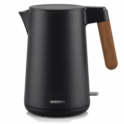 Arendo - Wasserkocher Edelstahl – 1,5 Liter - 2200 Watt – Doppelwand-Design – 360° Controller – BPA-frei – Überhitzungs- und Trockengehschutz - Schwarz Cool Grey Matt - GS geprüfte Sicherheit Angebot bei HelloDeals