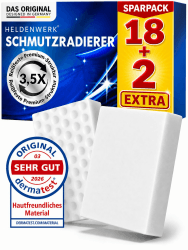 HELDENWERK® Schmutzradierer [18+2 EXTRA] Premium Radierschwamm für hartnäckige Flecken – Magic Eraser & Zauberschwamm für Wand, Küche, Bad & Sneaker – extra langlebig Angebot bei HelloDeals