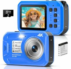 Unterwasserkamera, Yixinxin Digitalkamera wasserdichte 4K 64MP 16FT Autofokus wasserdichte Kamera zum Schnorcheln, IPS HD Bildschirm 16X Digitalzoom und 32GB Karte Blau Angebot bei HelloDeals