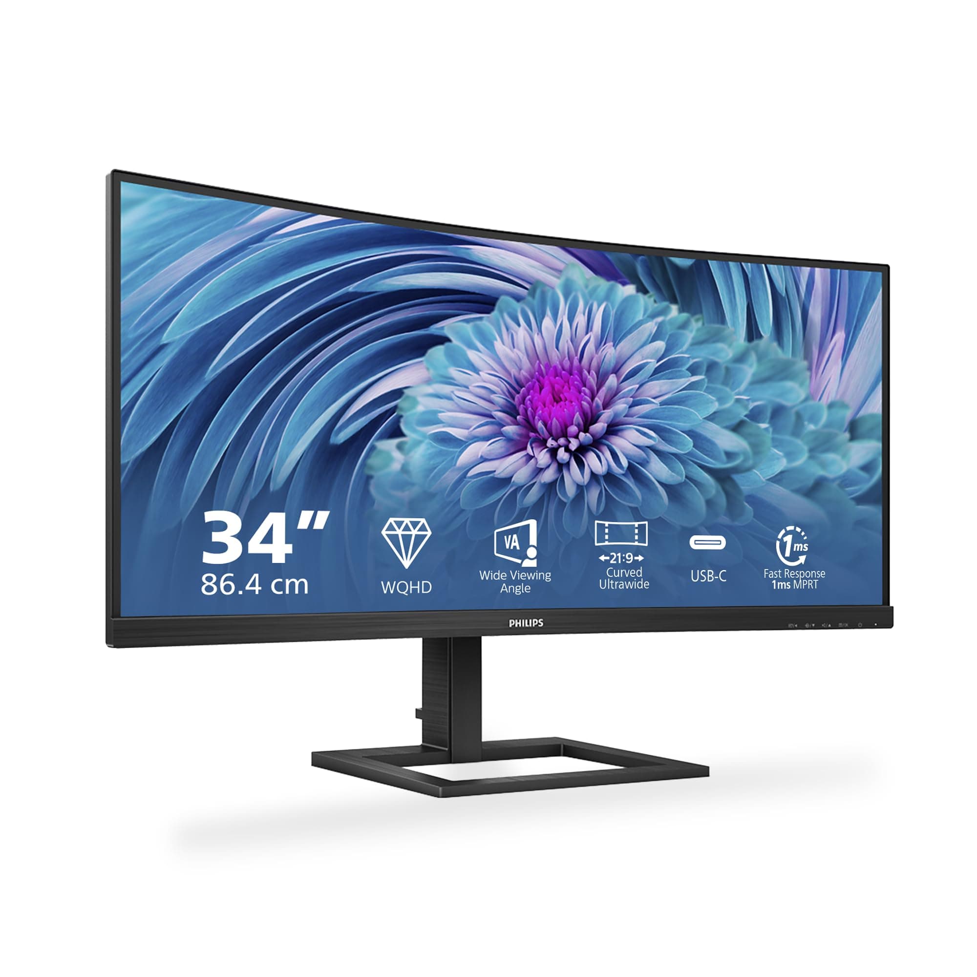 Philips 346E2CUAE - 34 Zoll WQHD Curved USB-C Docking Monitor (3440x1440, 75 Hz, HDMI, DisplayPort, USB-C) schwarz 34" WQHD Gebogen - Schwarz HDMI - DP - USB-C Angebot bei HelloDeals