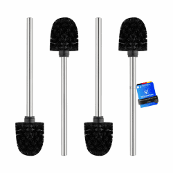 Ibergrif 4 Stück WC Bürste Toilettenbürste Klobürste, Ersatz-Bürste mit rostfreiem Edelstahlgriff, austauschbare Köpfe, 360° Tiefenreinigung, 8 x 36 x 8 cm, Schwarz Einheitsgröße Schwarz Angebot bei HelloDeals