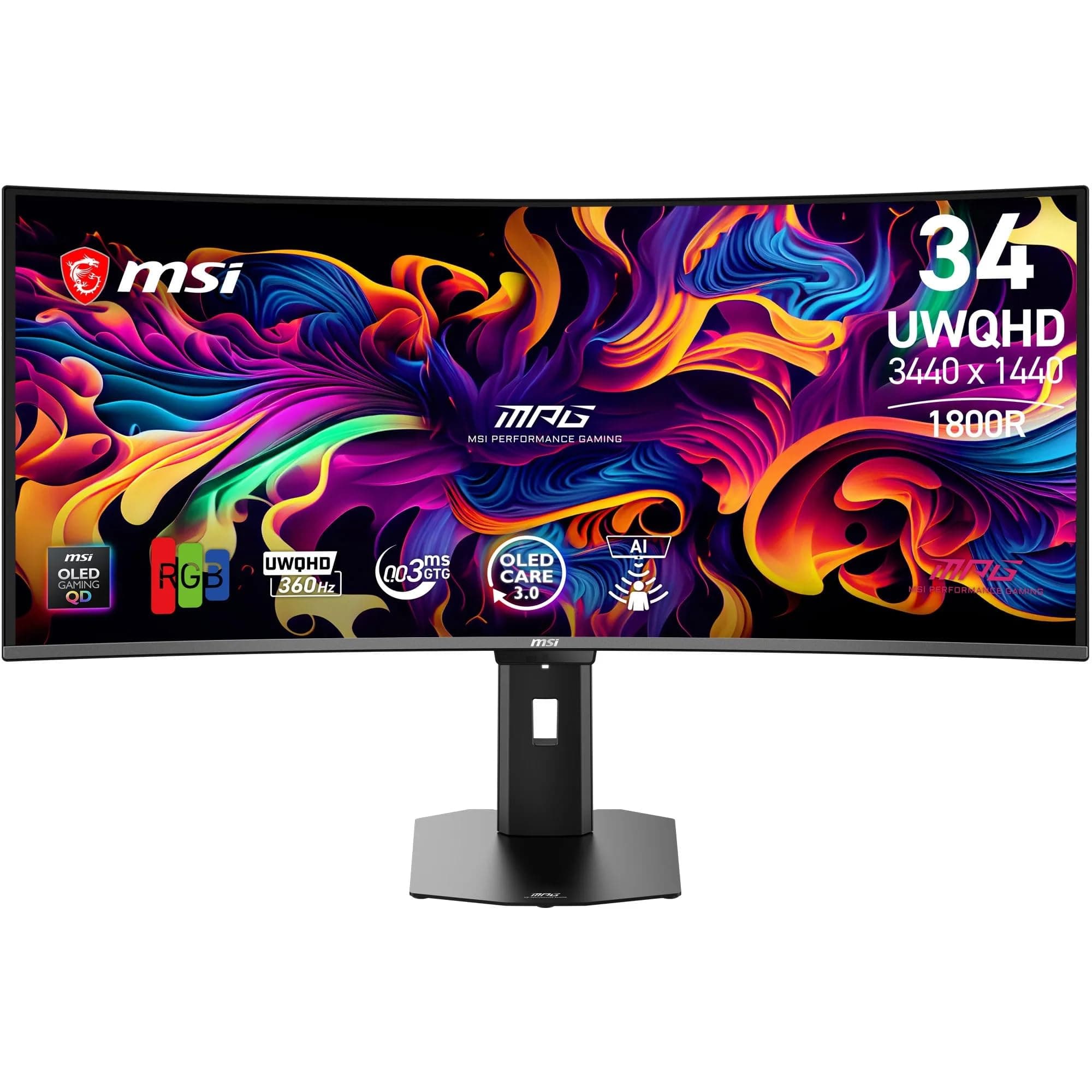 MSI MPG 341CQR X36 Gaming-Monitor 34 Zoll UWQHD (3440x1440, 1800R), 5ě gen QD-OLED, 360Hz, 0,03ms, HDR Customization, Adaptive-Sync, KVM, HDMI 2.1, DP 2.1, USB-C (98W PD), AI Vision, Schwarz Angebot bei HelloDeals