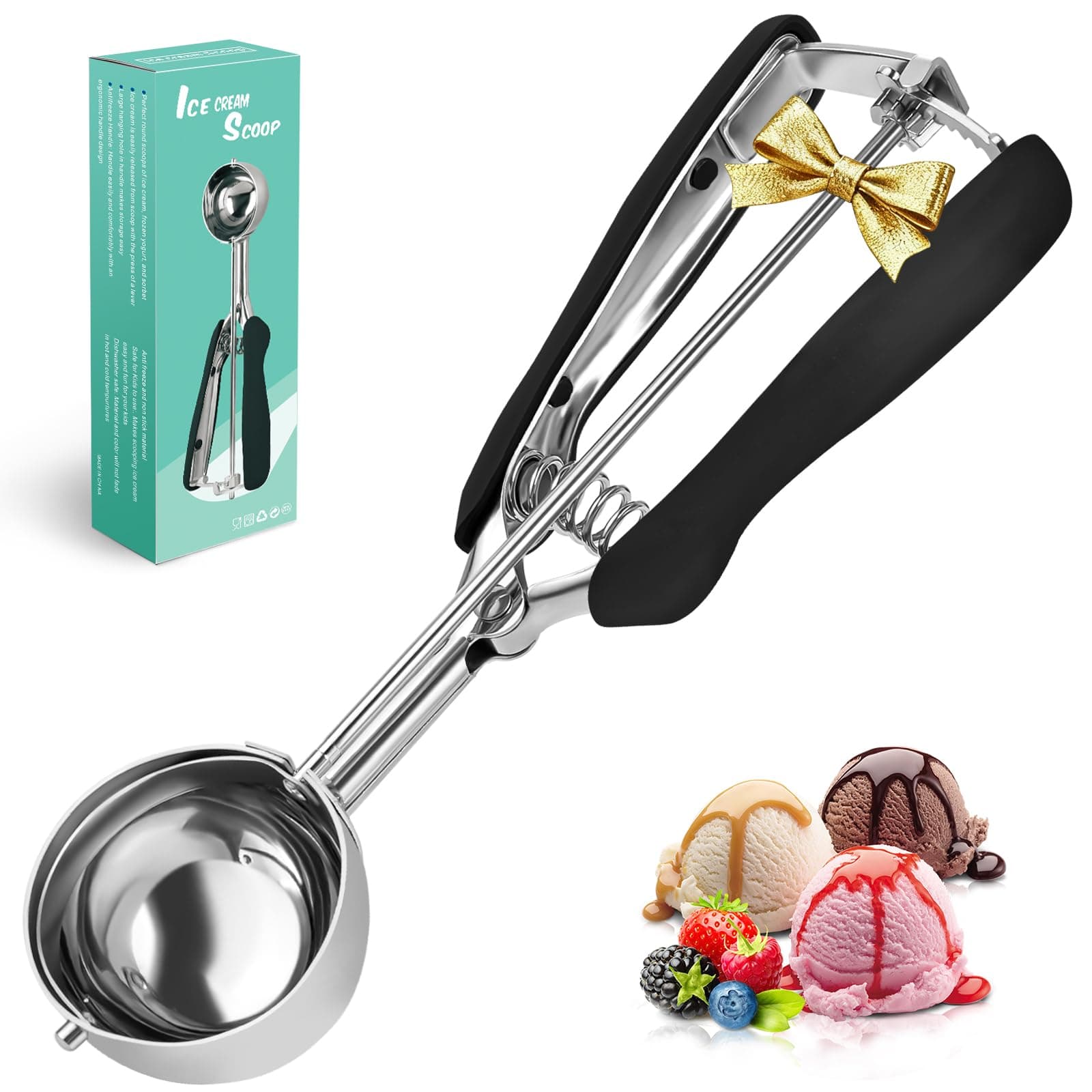 SPEENSUN Eisportionierer aus 304 Edelstahl mit Auslöser (23x5cm),eislöffel portionierer Poliert,Robust&Leicht für Eiscreme, Melonenkugeln,Kartoffelpüree,Teig,Kuchen,Spülmaschinenfest(schwarz) Schwarz 5 CM Angebot bei HelloDeals
