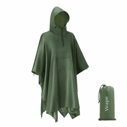 Wasserdicht Regenponcho Herren Damen mit Halbem Reißverschluss, Leichter Regenmantel mit Hut Atmungsaktive 3-in-1 Regencape für Camping Hikking Faltbare Regenjacken Grün Angebot bei HelloDeals