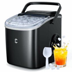 EASYERA Eiswürfelmaschine Klein, Tragbar und Kompakt, 12 KG/24H, Eiswürfel in 6 Minuten, 2 Eiswürfelgrößen, Selbstreinigende Ice Maker, Ideal für Küche, Büro, Bar, Partys – Schwarz Angebot bei HelloDeals
