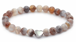 Echtes Edelstein Armband mit 6mm Perlen und Edelstahlherz - verschiedene Längen - Heilstein Schutzstein Talisman Glücksbringer Geschenk M - 18 CM Botswana Achat Angebot bei HelloDeals