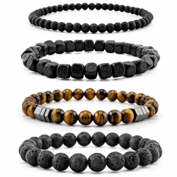 Herren Armband Set Multi - Tiger Eye/Matte Agat/Lava Rock Geschenke für Geburtstag/Jubiläum/Weihnachten F05 Tiger Eye Eine Grösse Angebot bei HelloDeals