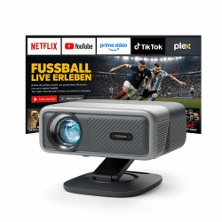 Smart Beamer 4K 【Offiziell APPs & Dolby Audio】3500 ANSI Video Projektor, Autofokus&Trapezkorrektur, VISSPL 1080P Full HD WiFi6 Bluetooth Heimkino/Outdoor Beamer mit 360°-Halter, für Handy/PC(Schwarz) Silbergrau Angebot bei HelloDeals