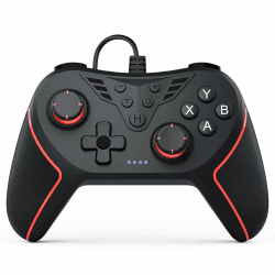 RivalPlay PC Controller mit 2-Tasten-Zuordnung, Kabelgebundener Joystick Controller Kompatibel für Win(7/8/10/11) mit Plug-and-Play Doppelter Vibration Schwarz und Rot Angebot bei HelloDeals