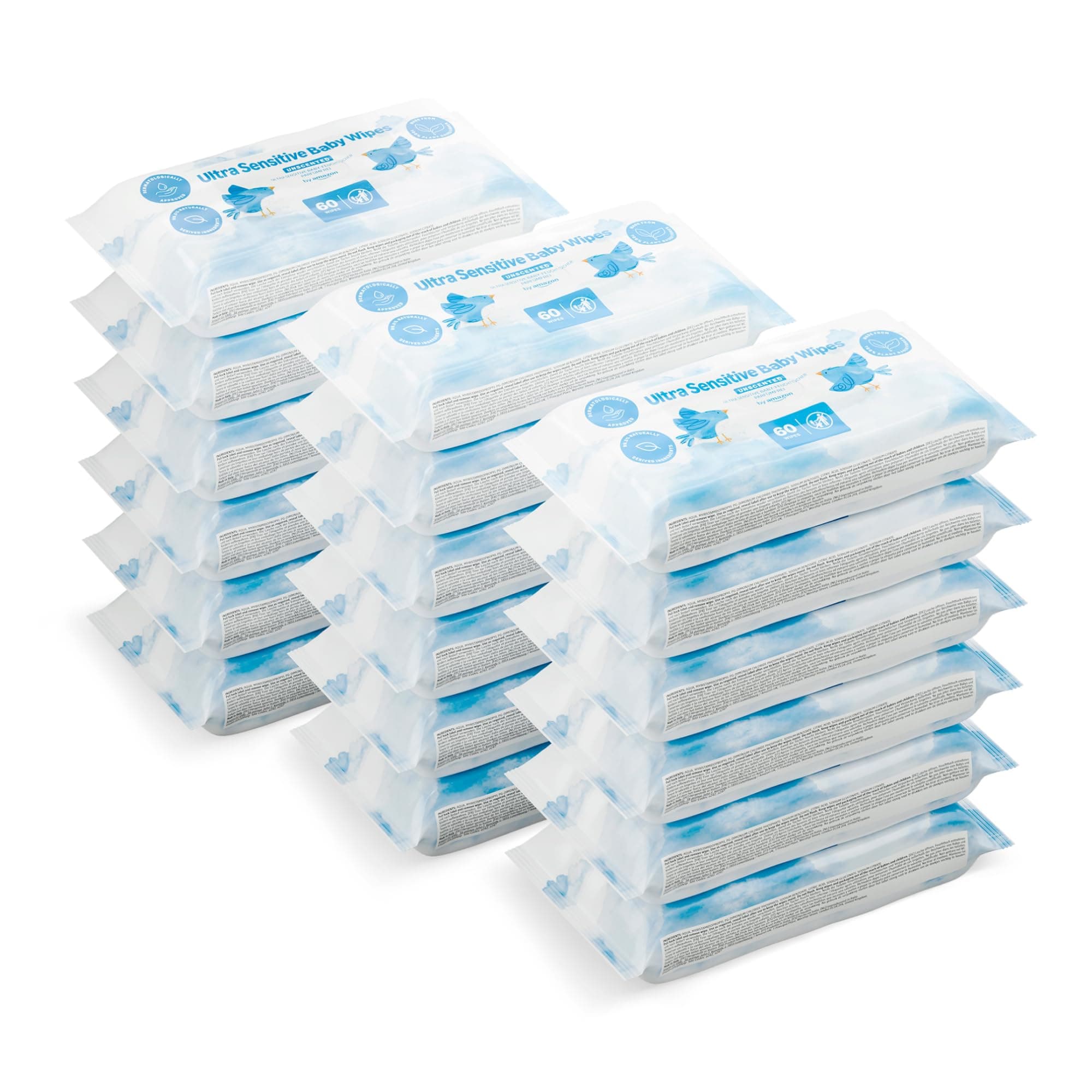 by Amazon Ultra Sensitive Babyfeuchttücher 1080 Tücher, unparfümiert, 18 Packungen à 60 Stück Angebot bei HelloDeals