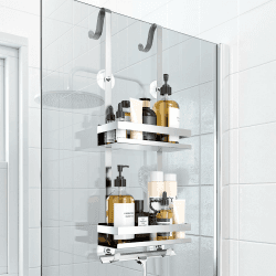 Duschablage ohne Bohren Badezimmer Organizer, Badregal Duschregal ohne Bohren, Duschablage zum Hängen für Glasduschtüren, Duschregal zum Hängen Shampoo Halterung für Dusche Silber Silber B Angebot bei HelloDeals