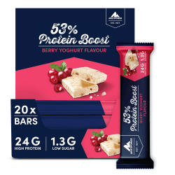 Multipower 53% Protein Boost – 20 x 45 g Protein Riegel Berry Yoghurt mit 53% hochwertigem Protein – 24 g Eiweiß und 1,6 g Zucker je Eiweißriegel Angebot bei HelloDeals