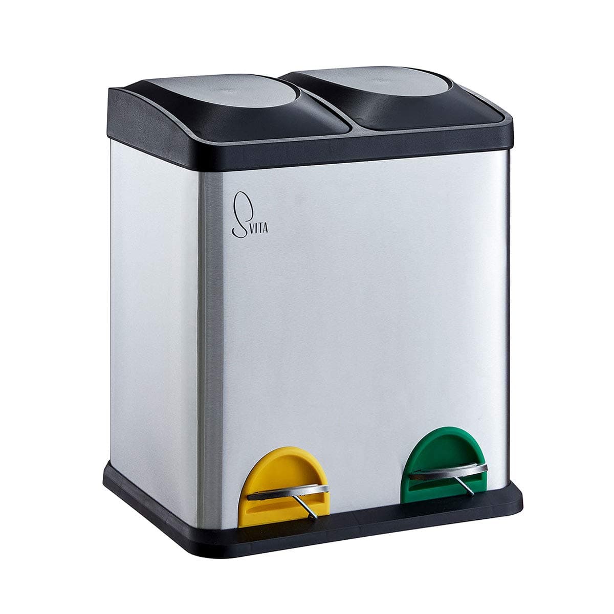 SVITA TC2X15 Edelstahl Küchen-Eimer 30 Liter Silber 2x15L doppelter Abfalleimer 2er-Mülleimer Mülltrennung mit Inneneimer große Abfallbehälter Treteimer Küche Bad 30 Liter (2x15L) Silber / Schwarz Angebot bei HelloDeals