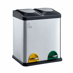 SVITA TC2X15 Edelstahl Küchen-Eimer 30 Liter Silber 2x15L doppelter Abfalleimer 2er-Mülleimer Mülltrennung mit Inneneimer große Abfallbehälter Treteimer Küche Bad 30 Liter (2x15L) Silber / Schwarz Angebot bei HelloDeals