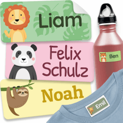 melu kids® Namensaufkleber für Kinder - Kleidung & Gegenstände (60 Stück) Kita/Schule - Namensschilder für Kleidung waschmaschinenfest und personalisiert (Dschungeltiere) Dschungeltiere 60 Stück Angebot bei HelloDeals