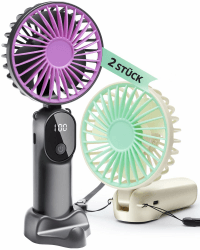 2 Stück Mini Handventilatoren Akku Aufladbar,Tragbarer USB Klein Hand Ventilator Sehr Leise,LED Anzeige,6 Geschwindigkeiten,6–12 Stunden Kühle Zeit,Taschenventilator für Reisen,Draußen,Camping Angebot bei HelloDeals