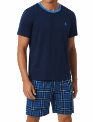 Bresdk Schlafanzug Herren Kurz Baumwolle Nachtwäsche Pyjama Set Hausanzug Zweiteiliger Rundhalsausschnitt Schlafanzüge Karierte Shorts Mit Taschen M Marineblau Angebot bei HelloDeals