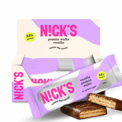 NICKS Protein Wafer Riegel Vanille | 25% Eiweiß | 203 Kalorien | Low carb Proteinriegel Schokolade Snacks ohne Zuckerzusatz Glutenfrei (9 Eiweißriegel x 40g) Vanille 9 Count (40g each) Angebot bei HelloDeals