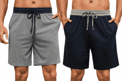 Nieery 2er-Pack Schlafanzughose Herren kurze Baumwolle Sommer PyjamShorts Freizeithose Loungehose mit Seitentaschen und Elastischem Bund L Dunkelgrau+Dunkelblau Angebot bei HelloDeals