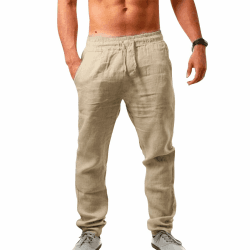 Puimentiua Leinenhose Herren,Lang Leichte Sommerhose,Schmal Fit Baumwollehosen mit Tunnelzug und Taschen (S-3XL) L Khaki Angebot bei HelloDeals