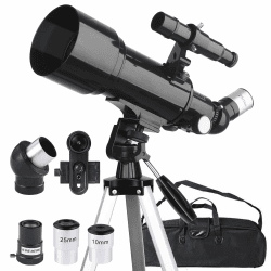 Teleskop, inkl. Linsen, Handyhalterung, Tragetasche 70mm Aperture 400mm Refraktor Teleskope für Anfänger & Kinder, Tragbares Stativ Astronomie Erwachsene Fernrohr Telescope (Schwarz) 40070 Schwarz Angebot bei HelloDeals