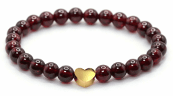 Echtes Edelstein Armband mit 6mm Perlen und Edelstahlherz - verschiedene Längen - Heilstein Schutzstein Talisman Glücksbringer Geschenk L - 20 CM Granat AAA Angebot bei HelloDeals
