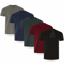 FM London Herren-T-Shirt 3/5er-Pack - Hochwertige T-Shirts mit leicht tailliertem Design L Schwarz, Burgunderrot, Grün, Marineblau, Anthrazit (5er-pack) Angebot bei HelloDeals