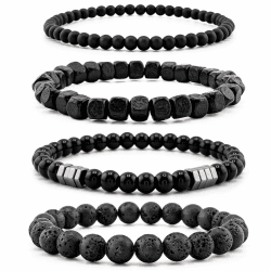 Herren Armband Set Multi - Tiger Eye/Matte Agat/Lava Rock Geschenke für Geburtstag/Jubiläum/Weihnachten F03 Black Agate Eine Grösse Angebot bei HelloDeals