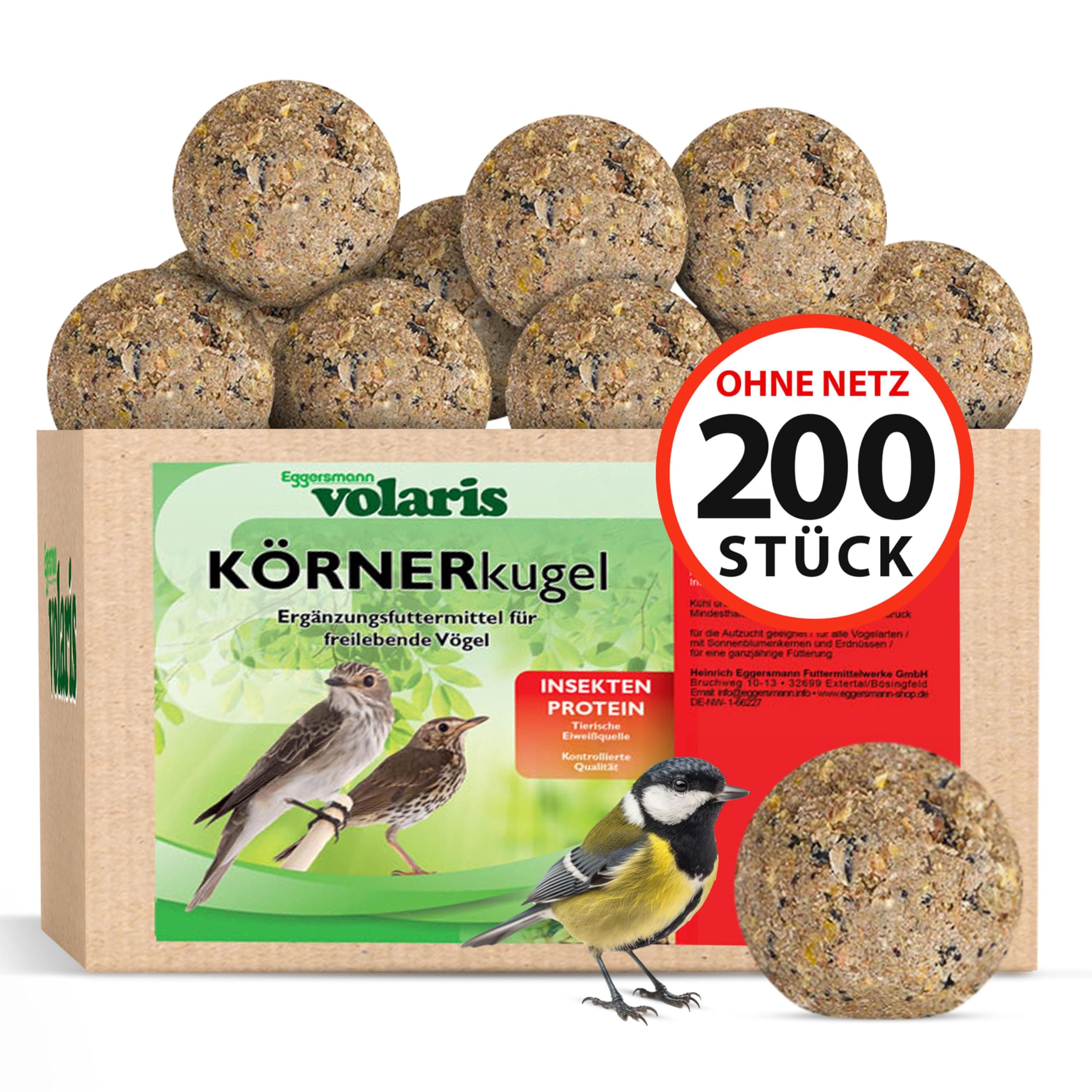 Eggersmann volaris Meisenknödel ohne Netz mit Insekten 200 Stück [Protein] 18 kg | Körnerkugel für Wildvögel | Nährstoffreiches Ganzahresfutter für alle Vogelarten | Vogelfutter Wildvögel ganzjährig 18 kg (1er Pack) Angebot bei HelloDeals