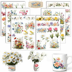 Rub On Blumen Aufkleber 6 Stück A5 Aufkleber für Möbel Glas Holz Scrapbooking DIY (Blumen) Angebot bei HelloDeals