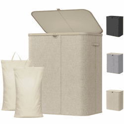 Lifewit Wäschekorb 165L mit Deckel, Großer Wäschesammler aus Kunststoff, Fächer Wäschebox Laundry Basket für Bad, Schlafzimmer, Waschraum, Beige Beige 165L Angebot bei HelloDeals