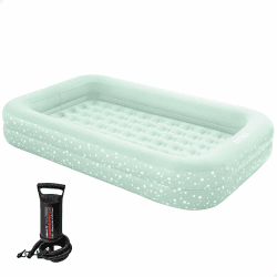 INTEX KidzTravel Luftbett für Kinder ab 3-6 Jahren (71×132×10 cm) – Kinder Reisebett aufbalsbar mit Umrandung inkl. Luftpumpe Gästebett Beistellbett, Mintgrün mit Sternenmotiv Single Angebot bei HelloDeals