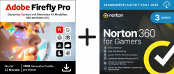 Adobe Firefly Pro inkl. Express Premium & Photoshop Web/Mobile, 12 Monate + Norton 360 for Gamers 2026 | 3 Geräte | 1-Jahres Abonnement mit automatischer Verlängerung | Aktivierungscode per Email Angebot bei HelloDeals