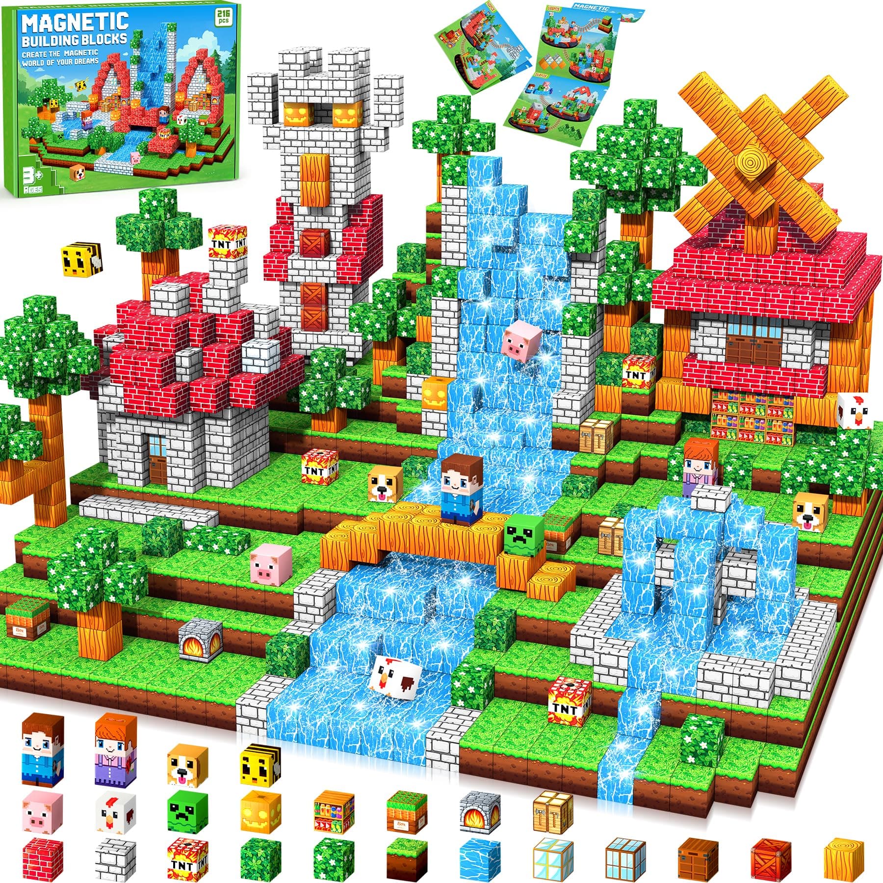 Subtail 216 Teile Magnetische Bausteine - Magnetbausteine Magnetspielzeug Magneten Kinder Magnetische Bauwelt Spielzeug Magnetblöcke für Kinder ab 3 4 5 6 7 8 9 Jahre Verstaubare Halloween Ostern 216pcs Angebot bei HelloDeals