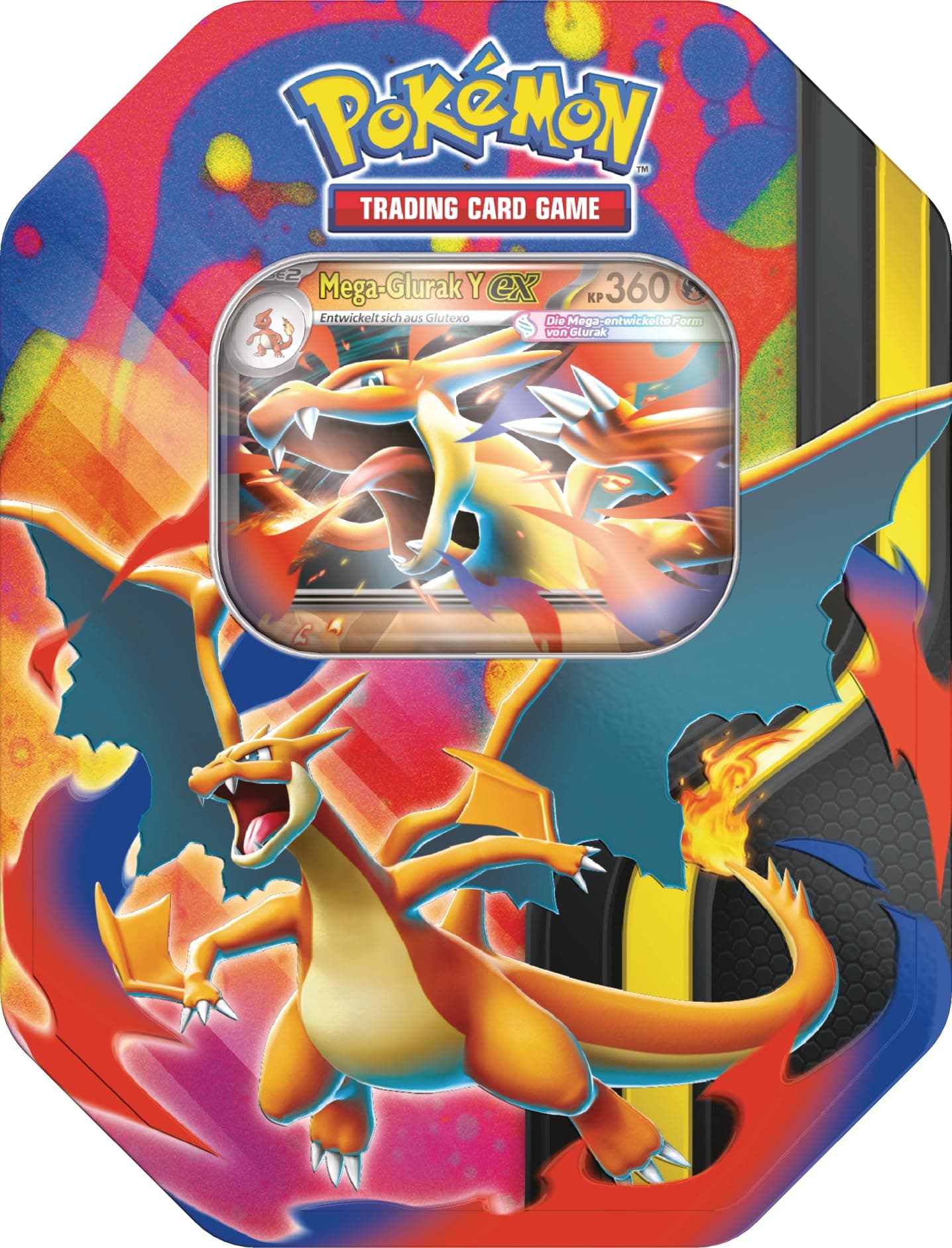 Pokémon-Sammelkartenspiel: Tin-Box Mega-Glurak – Mega-Glurak Y-ex (4 Boosterpacks und 1 holografische Promokarte) Angebot bei HelloDeals