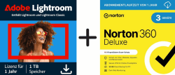 Adobe Lightroom inkl. Lightroom Classic 1 TB |KI-gestützter Foto-Editor |1 Jahr + Norton 360 Deluxe 2026 | 3 Geräte | 1-Jahres Abonnement mit automatischer Verlängerung | Aktivierungscode per Email Angebot bei HelloDeals