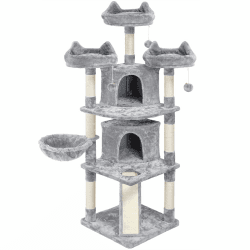 Yaheetech Kratzbaum Katzenkratzbaum 174 cm Katzenbaum Groß Kletterbaum 3 kuschelige Aussichtplattformen Spielhaus für Katzen Hellgrau Hellgrau ‎55,5 × 55,5 × 175 cm Angebot bei HelloDeals